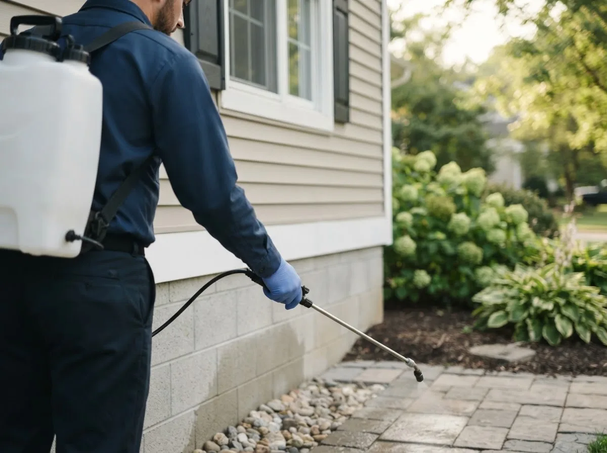 Pest control technician inspecting a home in Allston, MA